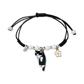 POYAMUSE Lovely Cat and Flower Strand Bracelet - Colorful Beads, Adjustable for Women (cow cat)