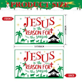 FuWeave Jesus Is The Reason for The Season Flags with LED Light 3x5 ft Christmas Flags Double Sided Xmas Flags Christmas Nativity Flag Religious Banner for Home Yard Indoor Outdoor Decoration