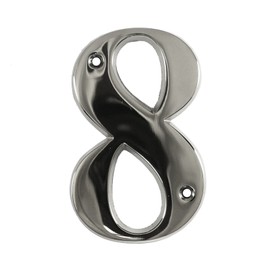 Beautiful 3 Inch Bevelled Edge Polished Chrome Door Number 8 - Screw Fix Silver Front House Number 8