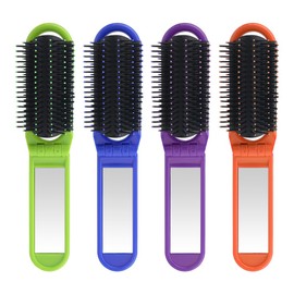 4pcs Folding Travel Hair Brush, Small Travel Brushwith Mirror, Compact Pocket Hairs Comb Mini Hairs Brushs Purse Brushes for Women Men Hair-s Styling Tools(COLOR:4pcs)