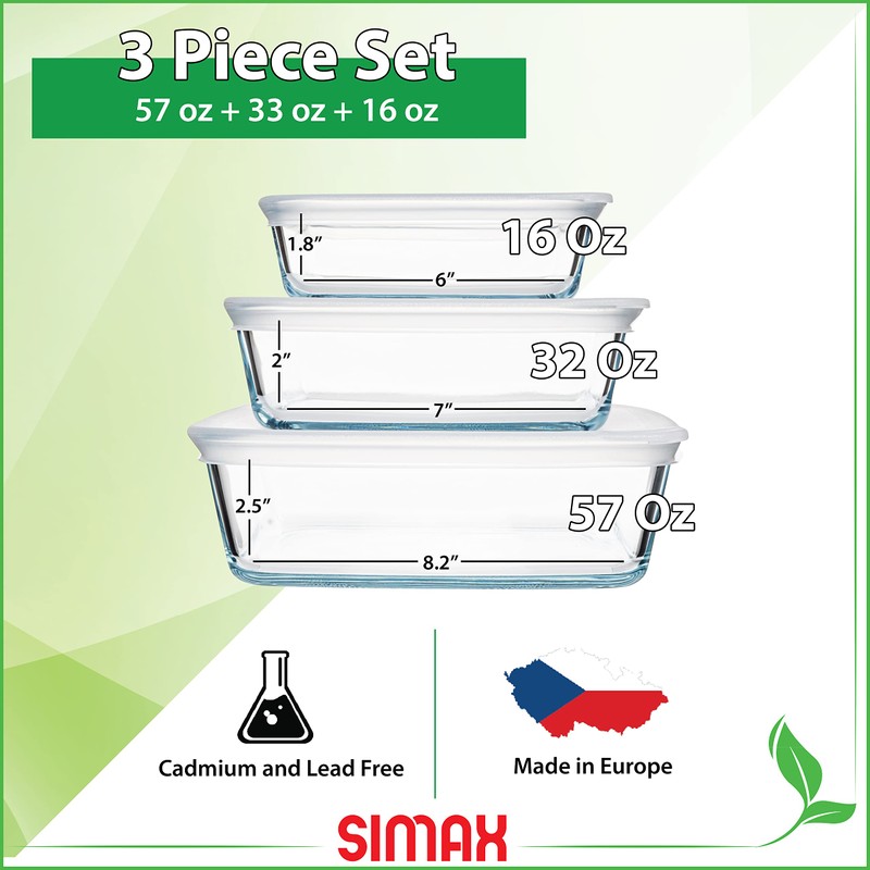 SIMAX Square Glass Food Storage Containers With Lids: Meal Prep