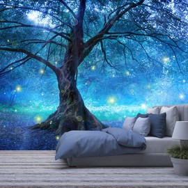 Bormia Fantasy Wall Mural Fairy Tree in Mystic Forest Wall Decor Photo Wallpaper for Kids Room Living Room Bedroom