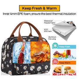 HOMESPON Insulated Lunch Bag for Women Men Work Adult Cool Bag Lunch Box Container Ladies Lunch Tote (Daisy)