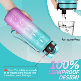 Children's Drinking Bottle, Water Bottle with Filter, Sports Water Bottle 500 ml with Motivational Slogan, Leak-Proof, Can Be Carried, for School, Yoga, Outdoor, Hiking, Running, Green/Pink