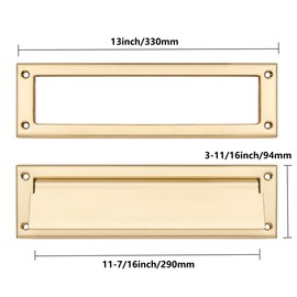 ZAUYX 1 Pack 13inch Polished Brass, Solid Brass Heavy Duty Mail Slot with Solid Brass Heavy Duty Inner Frame for Use in Slots for Doors
