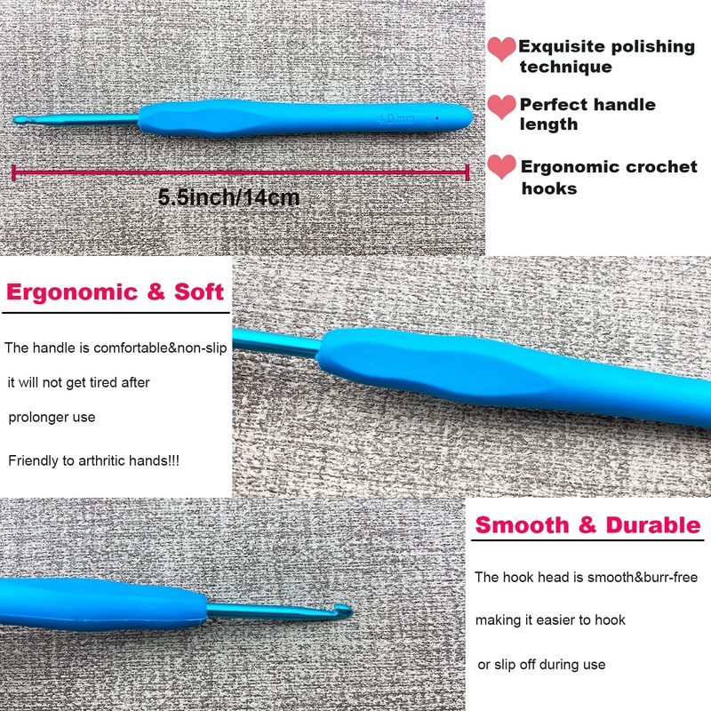 Hobekoee Size H/5mm Crochet Hook Ergonomic Handle for Arthritic Hands