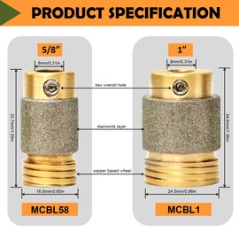 MCBL1 MCBL58 Diamond Grinding Bit Stained Glass Making Tool Automatic Water Feeding 1"&5/8" Brass Core Abrasive Wheel for Grinder Machine Standard Parts (1 inch, 5/8 inch)