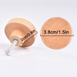 Jiayaus 6 Pieces Furniture Knobs Wood for Dresser 38mm Round Vintage Knob for Cabinet with Screws for Drawers, Cupboards, Wardrobes, Dressing Tables