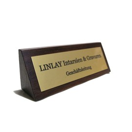 LINLAY Intarsien & Gravuren Walnut / Ash Table Name Plate Stand Name Plate with Lettering