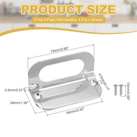 PATIKIL 2.9 Inch (75mm) Flush Ring Pull 2 Pcs Low Profile Drawer Pull Zinc Alloy Flip Drawer Handle with Screws for Furniture Closets Dressers, Silver