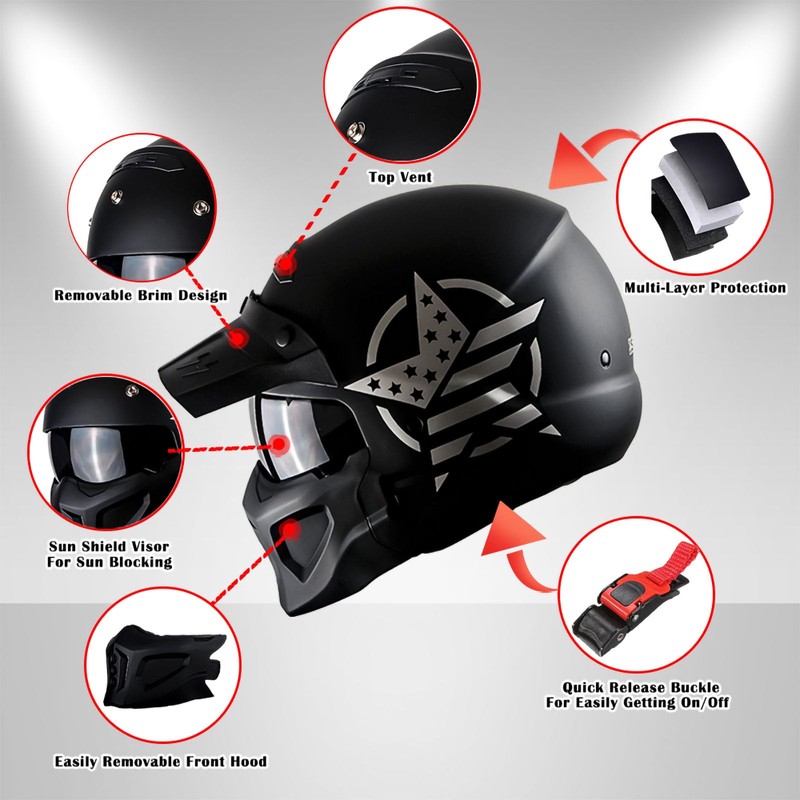 1Storm Motorcycle Full Face Helmet Open Face Helmet with Smoked