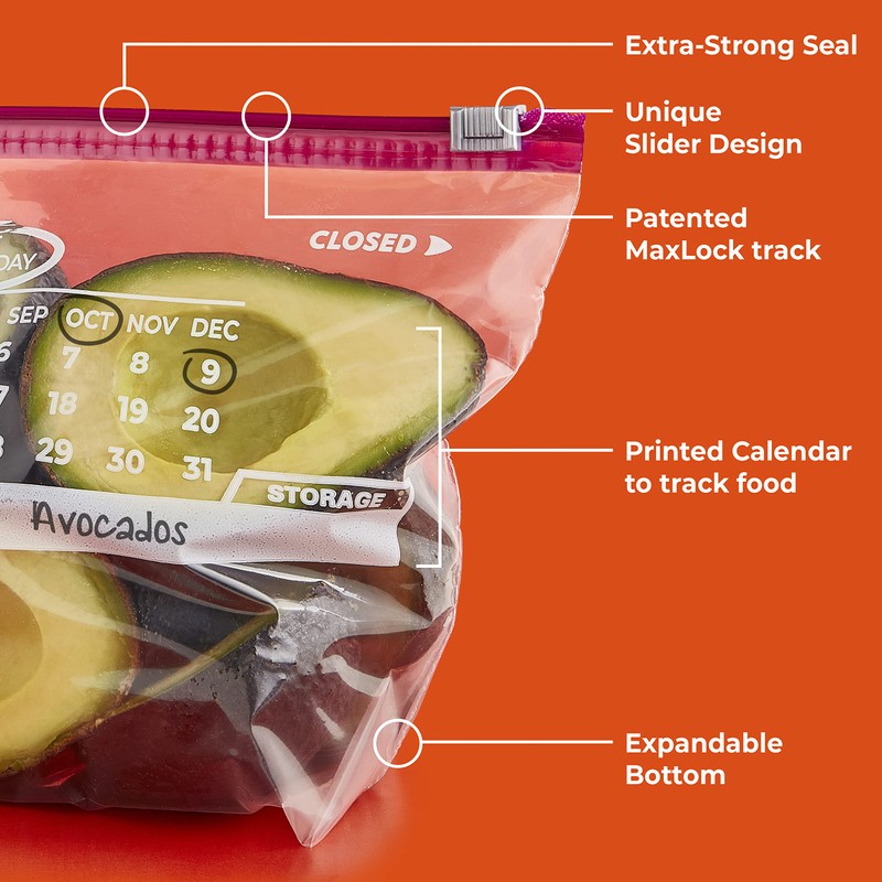 Hefty Slider Calendar Storage Bags, Half Gallon Size, 32 Count