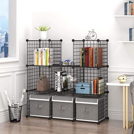 C&AHOME Wire Cube Storage - 9-Cube Organizer, Metal Grids, Modular Bookshelf, Closet Cabinet, Ideal for Home, Living Room, Office - 36.6'L x 12.4'W x 48.4'H Black