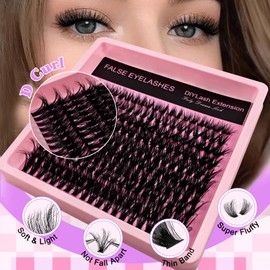 Eyelash Extensions Set, 200 Pieces, Fluffy Artificial Eyelash Clusters, Lashes Extension Set, Thick Lash Clusters, Individual Eyelash Extensions with Bond and Seal and Tweezers (50K Kit)