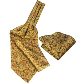 Rosiika Mens Bronze Piasley Silk Cravat Ties Ribbed Woven Ascot Handkerchief Set for Casual Formal Wear