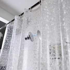 Tonnali 180 x 200 Shower Curtain Anti-Mould with 3 Strong Magnets & 6 Free Magnetic Clips Kit for Leak Guard, Eva Heavy Duty Plastic Transparent Shower Curtain for Bathtub, 3D Pebble