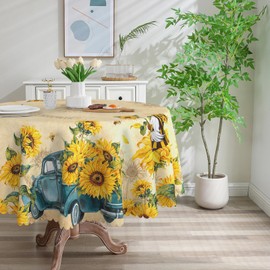 cusugbaso Sunflower Round Tablecloth 70 inch, Sunflower Decorations for Home, Summer and Spring Waterproof Stain Resistant Table Cloth Rectangle for Party,Table,Outdoor
