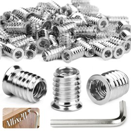 SWTYExt Pack of 80 Screw-in Nuts M6 x 20 mm Threaded Insert Wood M6 Screw Nuts Hex Hexagonal Threaded Sleeves Galvanised for Steel Pine Plywood Composite Panels