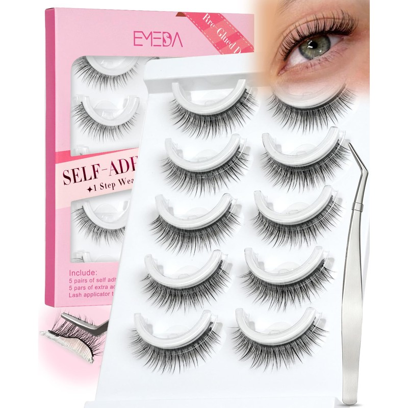 EMEDA Pestañas autoadhesivas de aspecto natural, sin pegamento, pestañas de