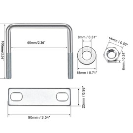 TA-VIGOR 4 sets M8 Square U-Bolts, 60mm Inner Width 100mm Length Steel U-Bolts with Nut, Plate, Washer for Attaching Piping Conduit Cable Tube Brackets Boat Trailer
