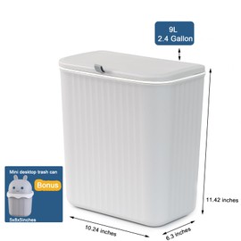 Ryhiac 2.4 Gallon Kitchen Compost Bin for Counter Top or Under Sink, Hanging Small Kitchen Trash Can with Lid, Wall Mounted Waste Basket Bin Garbage Can for Bathroom (Grey)