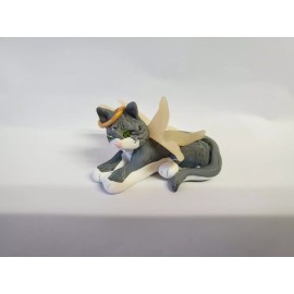 Celtic Forest Clay GRAY TABBY CAT ANGEL Christmas Ornament Pet Memorial HAND MADE OOAK