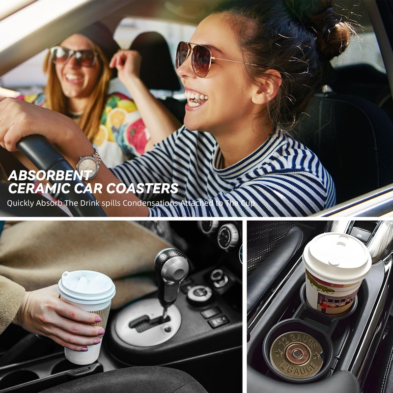Car Coasters for Cup Holder 2 Pack - 12 Gauge