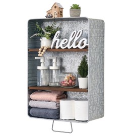 WOODEXPE 22" L Galvanized Wash Tub with Shelves Rustic Bathroom Decor Rustic Farmhouse Bathroom Shelf