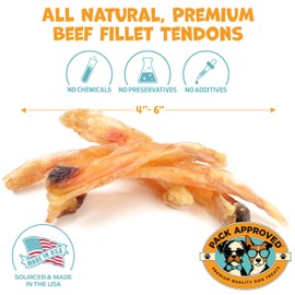 Pack Approved Beef Tendons for Dogs - Single Ingredient Dog Treats & Chews for Small Dogs and Medium Breeds - Dog Chew Sticks - 4-6" (12ct)