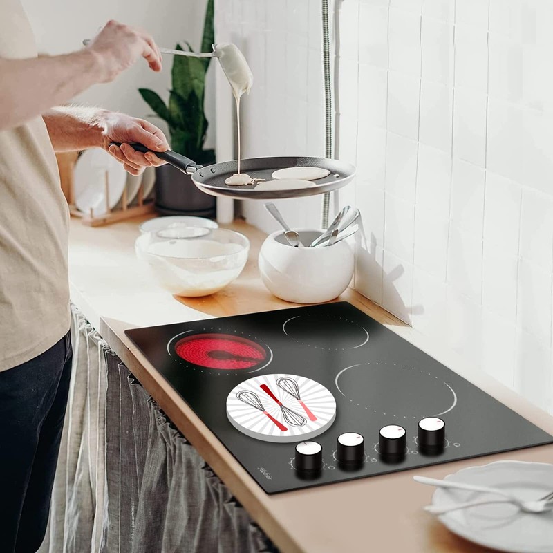 Walarky Kitchen Utensil Pattern Round Metal Hob Covers 4-Piece Stove