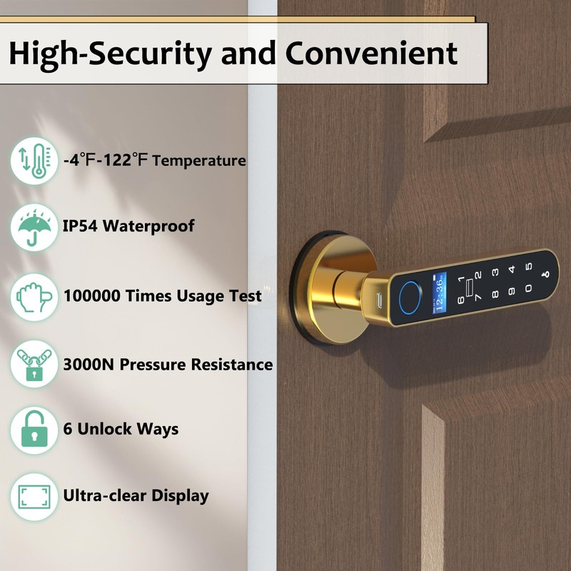 Foxlock Fingerprint Door Lock with Screen, RFID Smart Door Handle