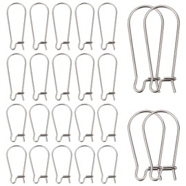 CREATCABIN 1 Box 100Pcs 2 Sizes Kidney Earrings Hook Silver Plated Stainless Steel Ear Wire Hypoallergenic Earwire Connector Tone for Jewelry Making Man Women DIY Dangle Earring Findings 20x10.5mm