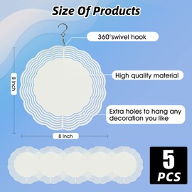 CHONOVO 5 Pack Sublimation Wind Spinner Blanks 8 Inch Wind Spinners Sublimation Blanks 3D Aluminum Metal Wind Spinners for Yard and Garden Indoor Outdoor Window Porch Front Door Decoration Round