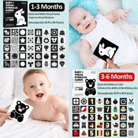 High Contrast Baby Flashcards, 80 Pcs 160 Page Flash Cards for Babies Ages 1-3-6-12-36 Months, Newborn Black White Colorful Visual Stimulation Learning Activity Card, Infant Sensory Develop Toys Gifts