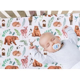 REZIPO REZIPO 4 Pack Woodland Forest Animals Wood Tree Neutral Unisex Fitted Baby Crib Sheets Set for Baby Boys or Girls