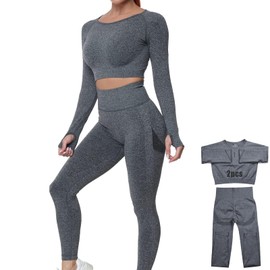 DONYKARRY Women's 2/3-Piece Seamless Tracksuit, Yoga Outfit, Jogging Suit Set, Leisure Suit, 2-grey