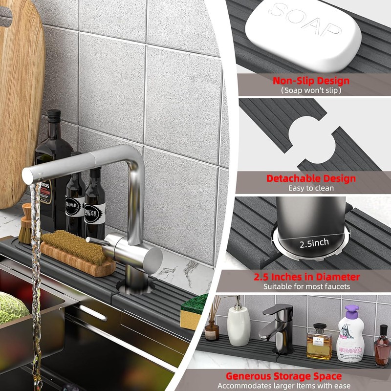 24'' Faucet Mat for Kitchen Sink, Long Diatomite Fast Drying
