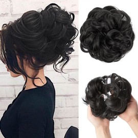 Synthetic Hair Bun Extensions Messy Curly Elastic Hair Scrunchies Hairpieces Synthetic Chignon Donut Updo Hair Pieces for Women (Bulk Buy : 1 PC, Color : Natural Black)
