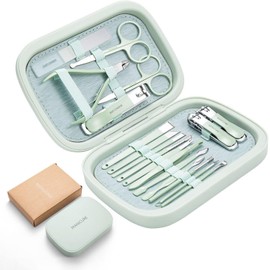 Manicure Set With Case Nail Clippers Pedicure Kit -18 Pieces Stainless Steel Manicure Kit, Professional Grooming Kits, Nail Care Scissor Tools (Green)