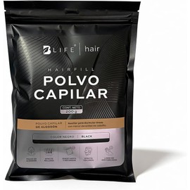 B Life Polvo Capilar Negro Respuesto con 200gr con Pigmentos Minerales Apoyo para Calvicié y Volumen Hair Fill Black