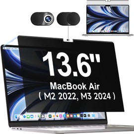 Magnetic Privacy Filter for Apple MacBook Air 13.6 Inch 2022-2024(A2681/A3113, M2/M3 Chip) Removable Anti Glare Blue Light Laptop Privacy Screen Protector Mac Privacy Screen Privacy Screen