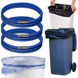 Mission Gallery Trash Can Rubber Bands Set of 3 - Elastic Garbage Can Bands with Metal Connector, Fits 13 to 33 Gallon Trash Bags - Gripper Trash Can Bands for Waste Baskets, Blue
