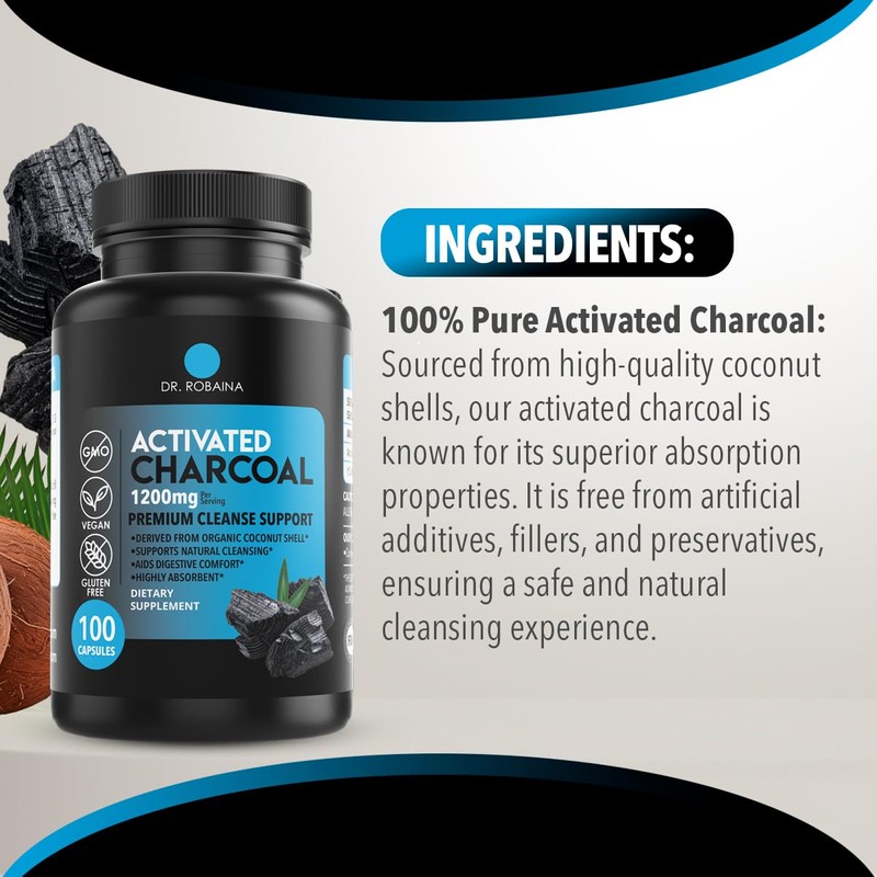 Dr. Robaina Activated Charcoal Capsules 1200 mg – Coconut-Shell Carbon