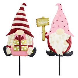 TERESA'S COLLECTIONS Valentines Decorations Outdoor for Home, 2Pcs Metal Gnomes Decor Garden Stakes, Valentine Yard Stakes Gifts for Her Him, Welcome Yard Signs for Outside Lawn Porch Patio, 23"