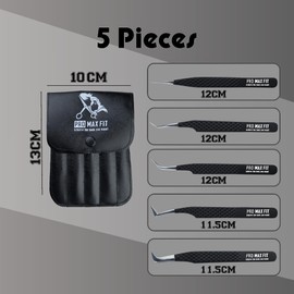 Eyelash Tweezers Professional 5 Pieces Lash Extension Tweezer, Stainless-Steel, Volume, L Shape, Curved, Straight, 90 Degree (Black)