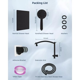 Hibbent All Metal 12" Rain Shower Head with Handheld Spray Combo with 16" Extension Arm