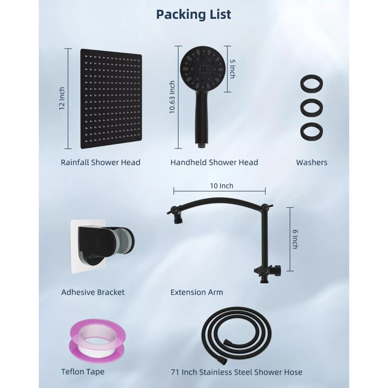 Hibbent All Metal 12" Rain Shower Head with Handheld Spray