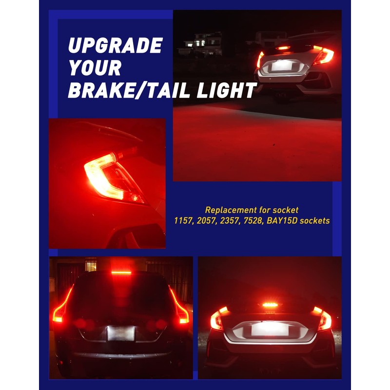 AUTOONE 1157 LED Bulb Red for Brake Lights, 2057 2357