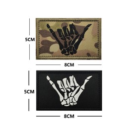 2Pcs Skeleton Shaka Hand Embroidery Patch Military Tactical Morale DIY Emblem Applique with Hook-Loop Embroidered Patch