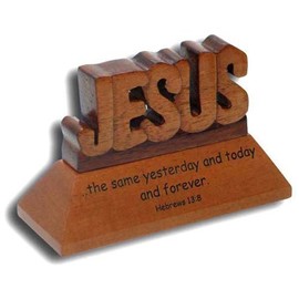 Christian wood mahogany desktop carved Jesus ornament with Hebrews 13:8 verse 6cm